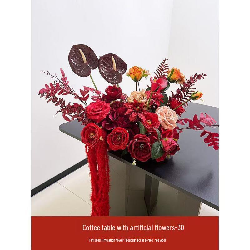 Red Floral Wedding Table Arrangement for Living Room or Bedside Decor