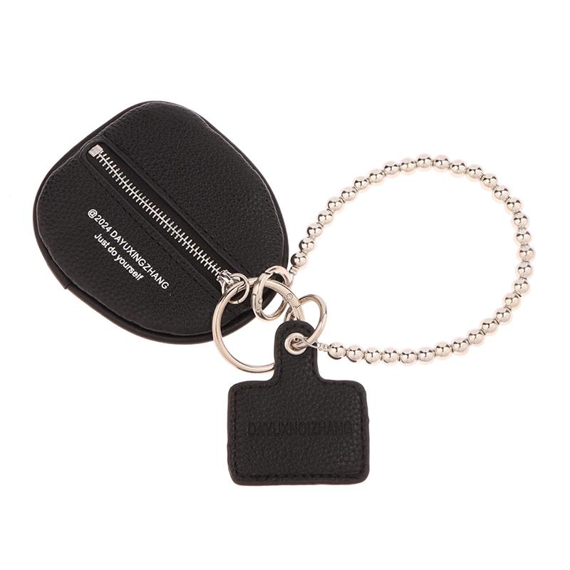 Fashionable Bag Pendant Accessories Black Pu Leather Texture Key Case Coin Purse Keychain Charm Gift