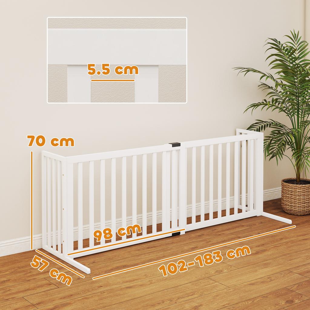 Dog Gate for Medium and Small Size Extendable Freestanding In Wood, 102-183x57x70 Cm, White