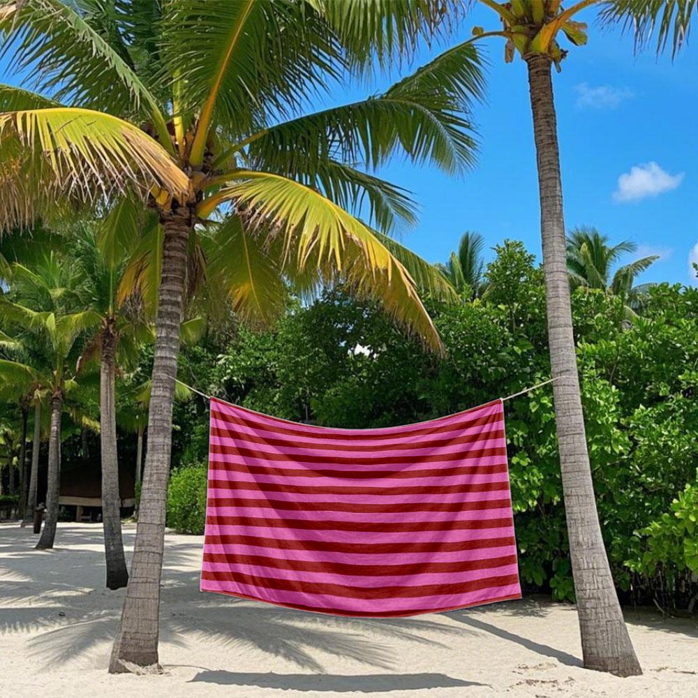 Pink & Red Striped Quick Drying Bath Towel Microfiber Beach Towel Light Weight Swimming Camping Yoga Beach Out