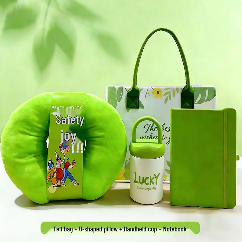 Glass Cup Gift Set with Notebook & Travel Pillow