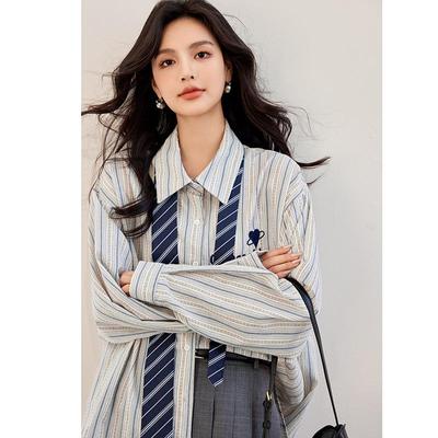 American Vintage Striped Long Sleeve Shirt - Preppy Style, Spring 2024 New Arrival