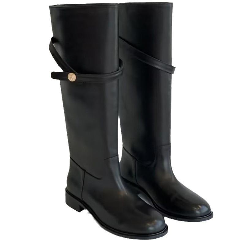 Boots Women's Martin Knight Boots Tall Retro Small Gold Buckle But Knee Boots Children's Sleeve Boots Women's