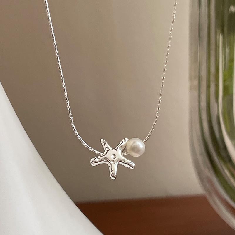 Banyan Tree S925 Silver Starfish Pearl Necklace for Women - Summer Korean Sweet Style.