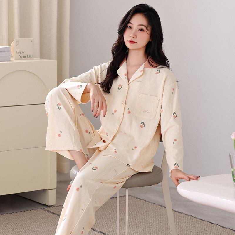 Pajamas Women'S Pure Cotton Long-Sleeved Autumn, Winter And Mid-Autumn Loungewear Set
