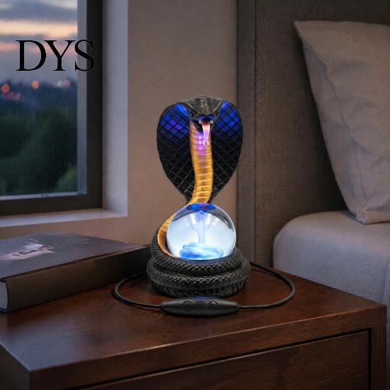 USB Powered Night Lamp Snake Shaped Desk Lamp, Resin LED Table Light with RGB Color Computer Setup Changing, Faux Crystal Ball for Bedroom Office