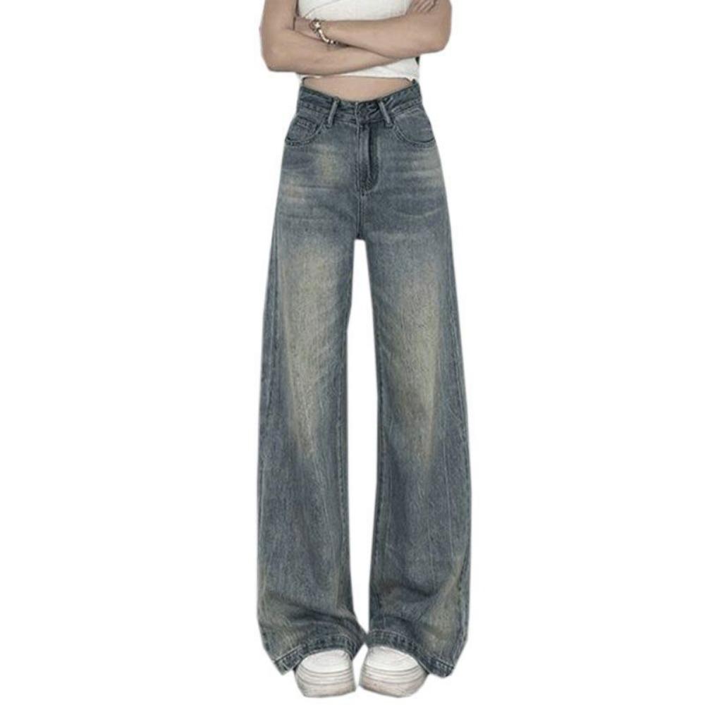Retro Straight Jeans for Women In Summer New High-waist Loose Floor Wide-leg Pants