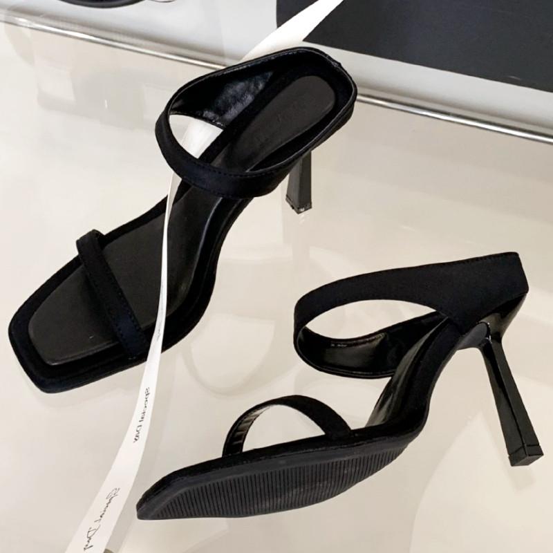 Fashion High Quality Square Toe Narrow Band Women Sandals Summer Sexy Open Toe Thin Heel Slide Sandals Fashion Comfortable Designer Shoe
