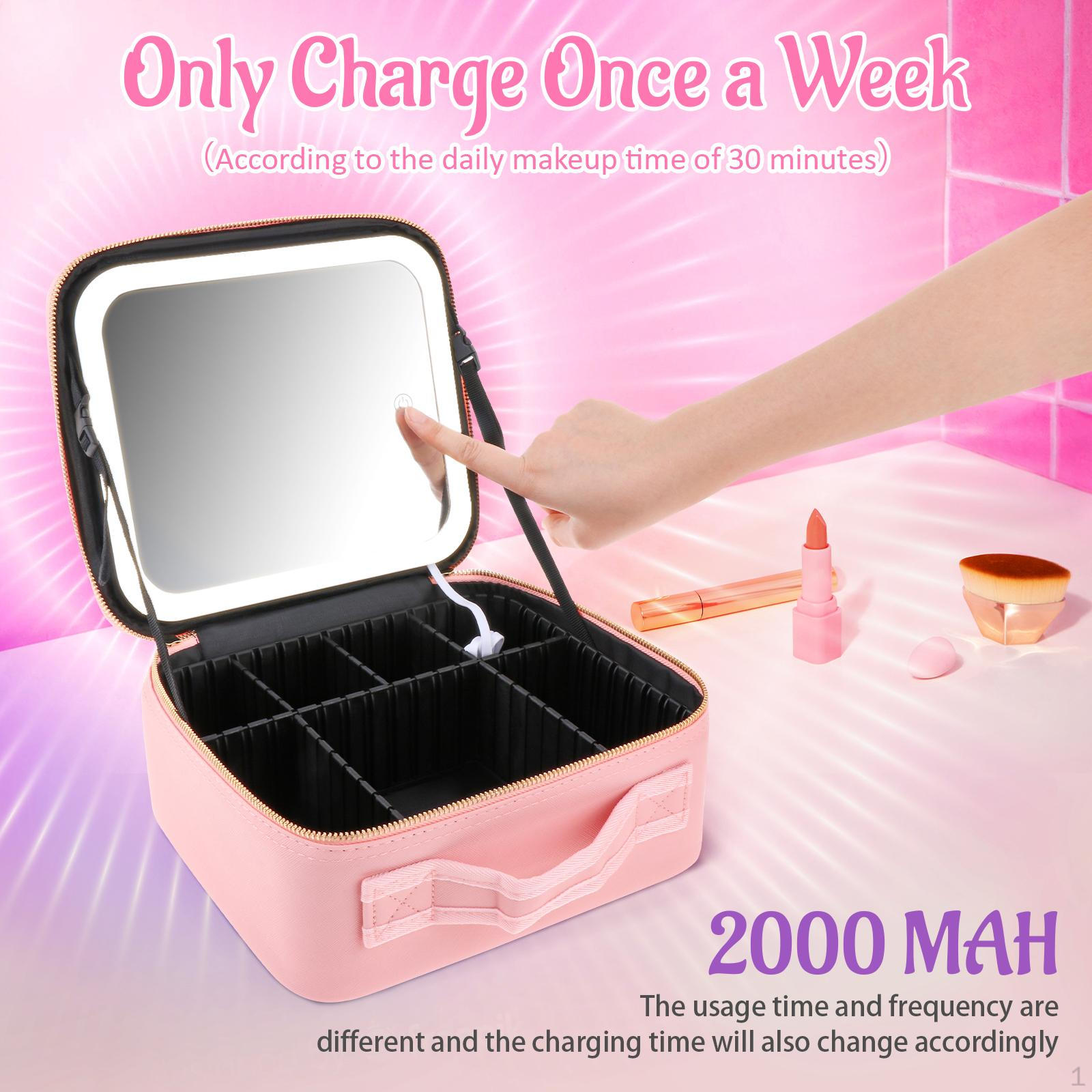 Органайзер для косметики с зеркалом с подсветкой, регулируемыми перегородками, портативный