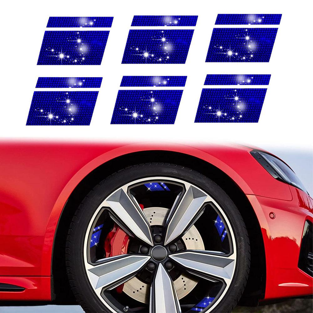 6Pcs Reflective Car Wheel Rim Rhinestone Stickers Mark Stripe Racing Wheel Hub Decals for Size 18" - 21" Decorative Sticker