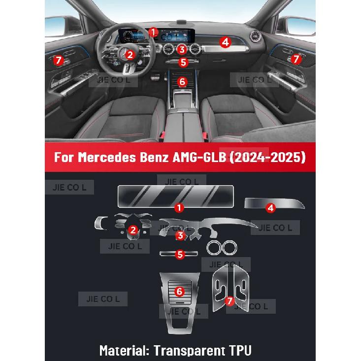 For Mercedes Benz AMG GLB 2024 2025 Anti-scratch Car Interior Center Console Media Dashboard Navigation TPU Protector Film