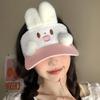 Sunscreen Rabbit Hiking Visor Cap Plush Pink Rabbit Sun Hat Bunny Ear Hollow Hat  Mountaineering