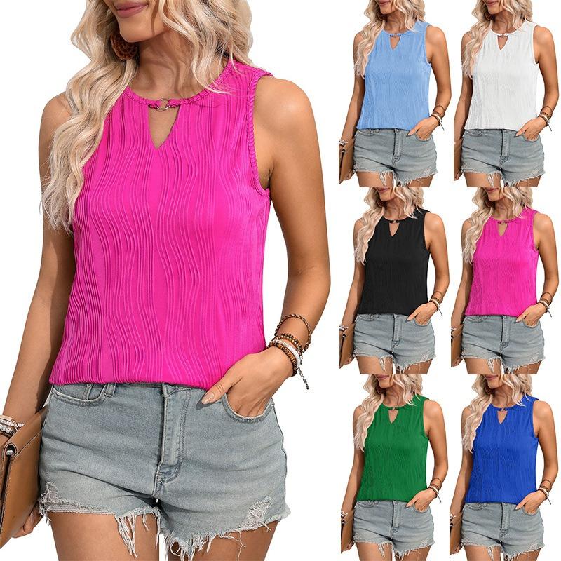 Women's Vest Lock Hole Collar Sleeveless T Shirts Summer Business Casual Basic Top