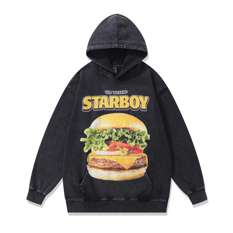 Autumn And Winter Men'S Hooded Sweater American Retro 430G Pure Cotton Washed Old Printed Hoodie For Men And Women