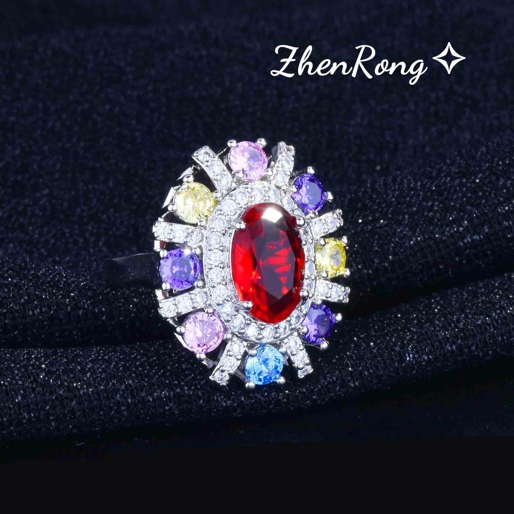 Women Jewelry Set Elegant Necklace Exaggerated Colorful Diamond Earrings Open Ring Pendant Accessories