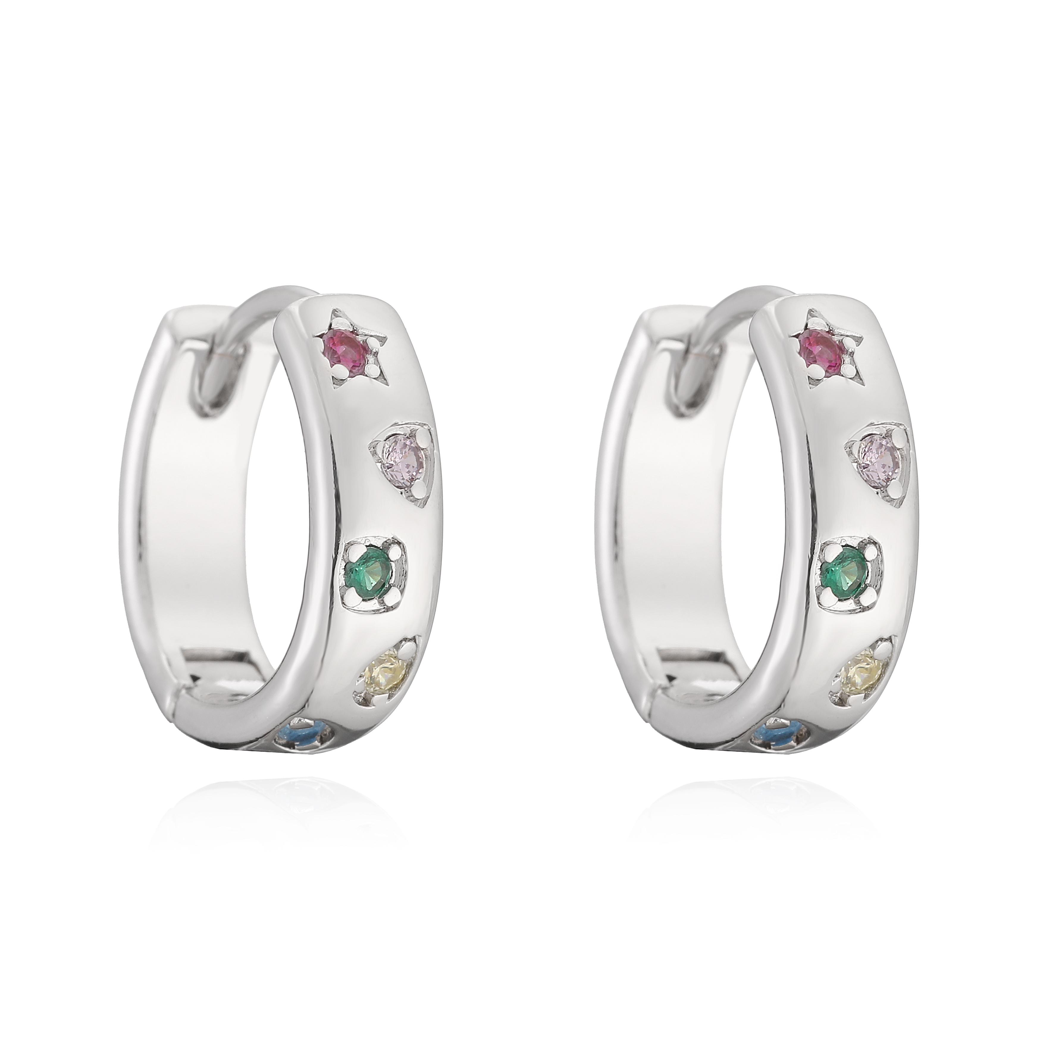 

Colorful CZ Star Huggie Hoop Earrings 18K Gold Plated Brass Rainbow Zircon Hoops for Women Daily Wear Stacking & Cute Gifts