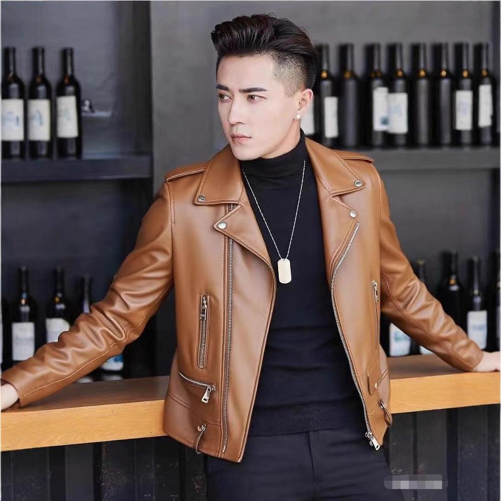 Steelstamp printed leather jacket men's spring and autumn lapel zipper locomotive riding trend fashion loose casual pu leather jacket