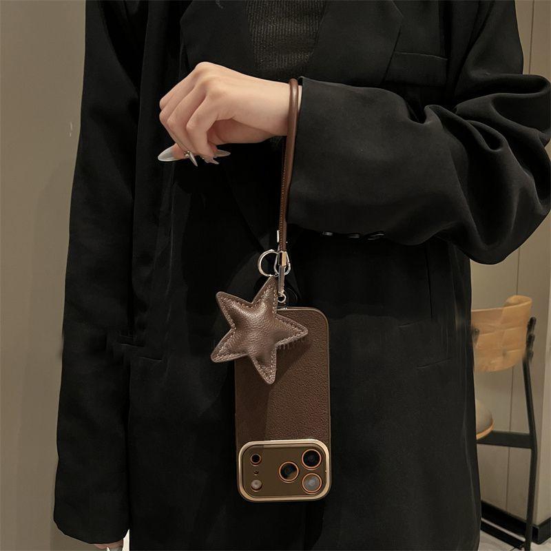 Niche Ins Dark Brown Moon Pit Pattern Star Hand Rope Apple 16promax Mobile Phone Case IPhone14/13 Anti-drop 15