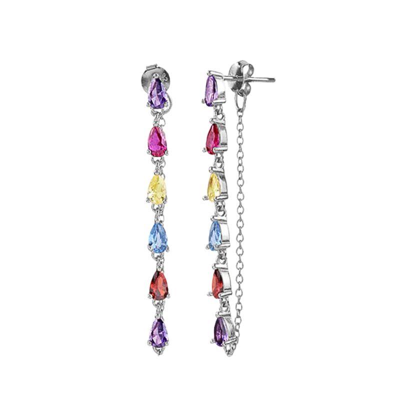 925 Silver Needle Long Chain Stud Earrings For Women Exquisite Zircon Geometric Tassel Pendant Earrings Luxury Jewelry