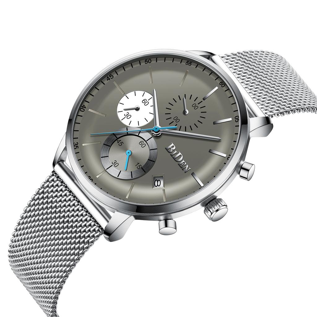 BIDEN Men's Multifunctional Stainless Steel Waterproof Quartz Watch