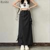 ZANZEA Women Elegant Casual Elastic Waist Solid Color Long Skirts