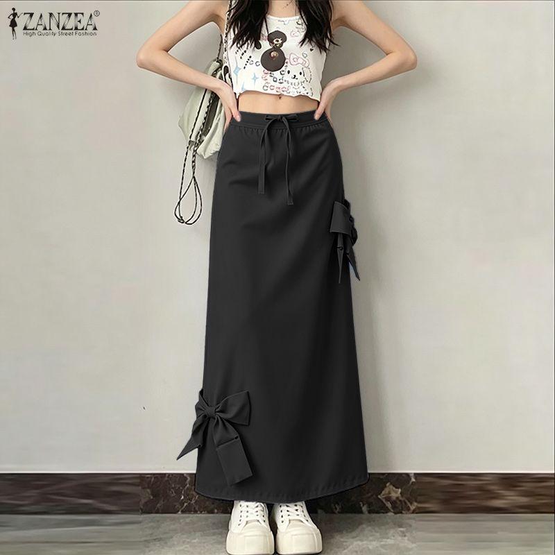 ZANZEA Women Elegant Casual Elastic Waist Solid Color Long Skirts