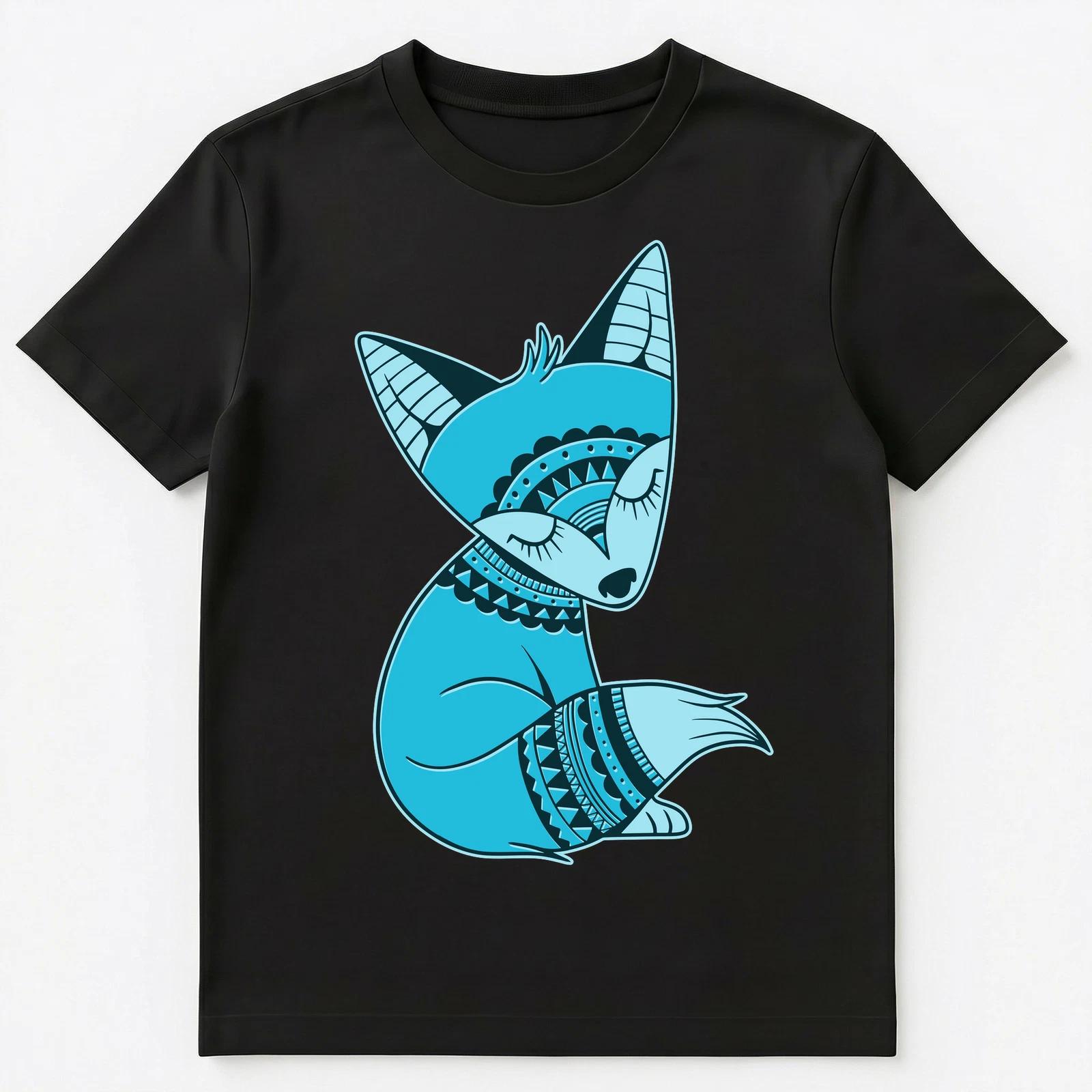 Cute And Relaxing Blue Tribal Pattern Fox Unisex T-Shirt 2XL