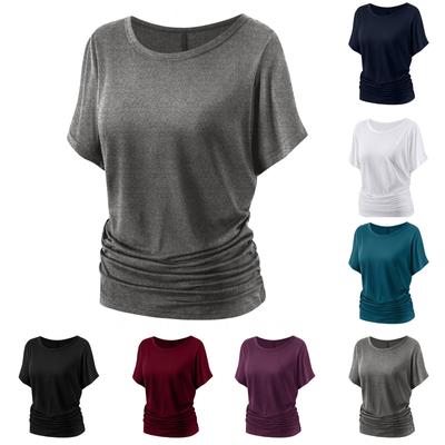 Damen Modisches Einfarbiges Rundhals Freizeit Kurzarm T-Shirt Top