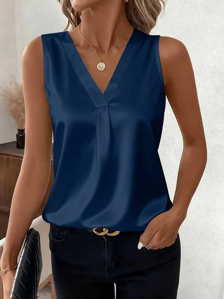 Sleeveless V Neck Blouse for Women Elegant Loose Fit Pleated Front Lightweight Top Comfortable Summer Shirt