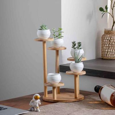 Tisch-Pflanzenständer Bambus 5 Etagen Blumentopfständer Schreibtisch Fensterbank Innen Ausstellungsregal für Ecke Wohnzimmer Pflanzen Dekorationen Figuren