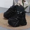 Fashion 12CM Microfiber Leather Chunky Sneaker Loafer Spring Autumn Platform Wedge Vulcanize Vulcanize High Bran Women Shoes 34-39