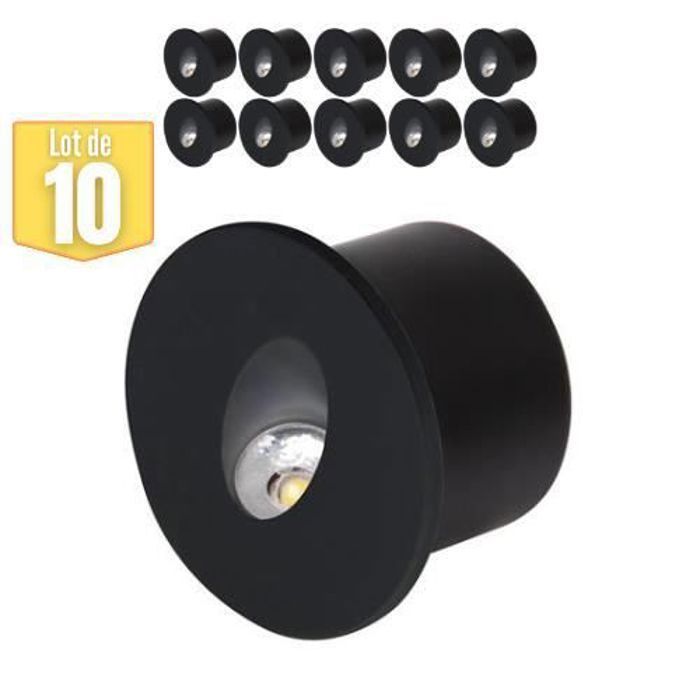 Lot de 10 Spots LED muraux rond noir 3W 4000K