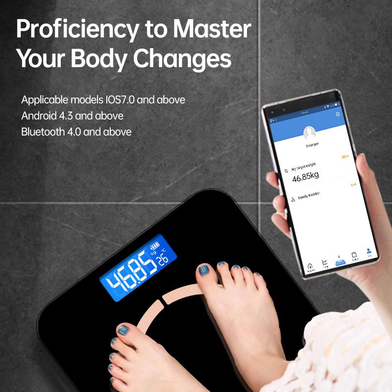 Intelligente Körperfettwaage, Badezimmerwaage, elektronische Bluetooth-Gewichtswaage, Wasserbalance, BMI-Zusammensetzungsanalysator, Bodenkörperwaage