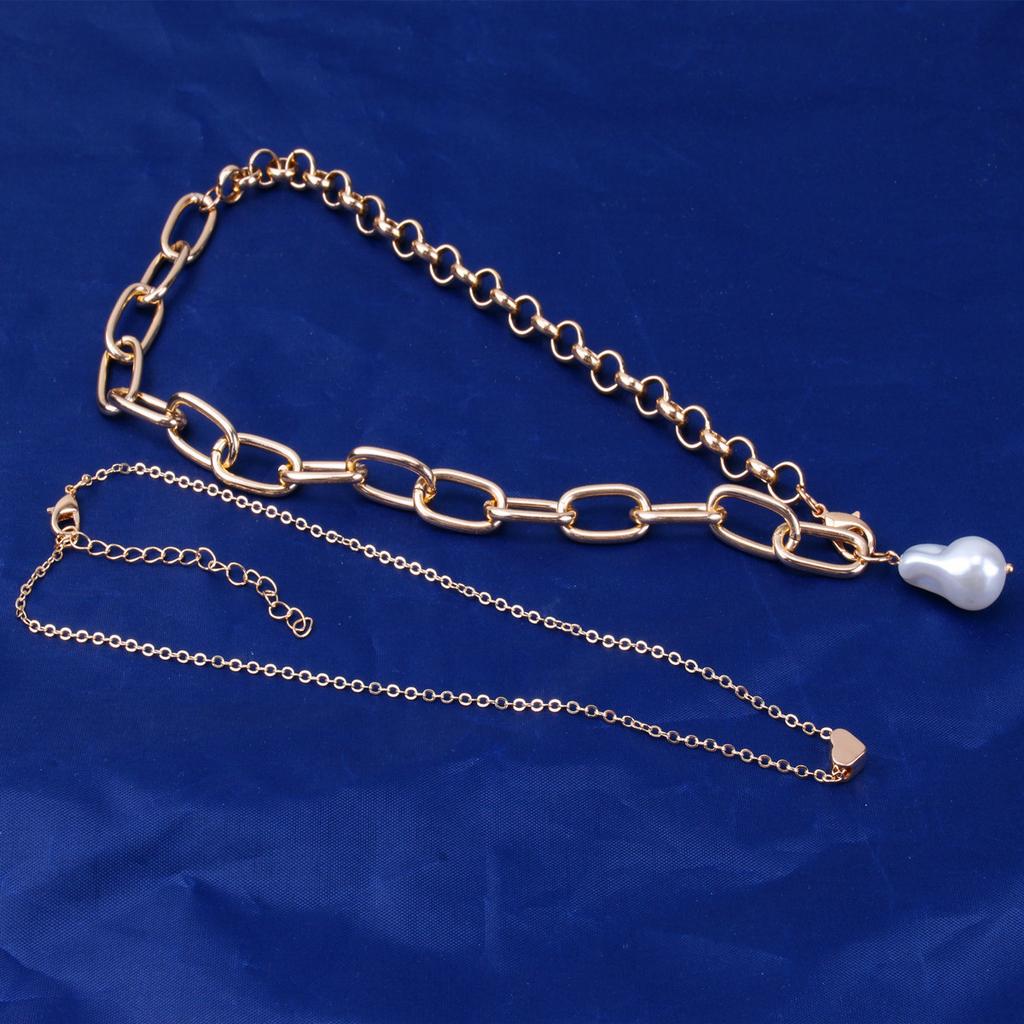New Baroque Special-shaped Imitation Pearl Necklace Women's Simple and Versatile Love Two-piece Set