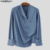 INCERUN Men Long Sleeve Front Cross Irregular Folding Ruffled Casual Tops Shirts