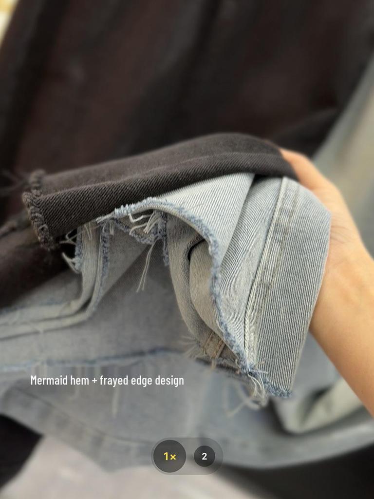 Women's Slim Fit Frayed Denim A-Line Skirt - Retro Fishtail, Mid-Length (Spring/Summer 2024)