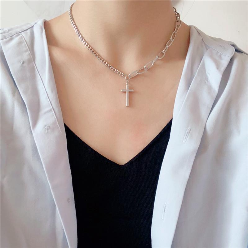 Multi-layer Punk Chains Cross Pendant Cool Hip Hop Geometric Metal Necklaces Fashion Sweater Chain Necklace