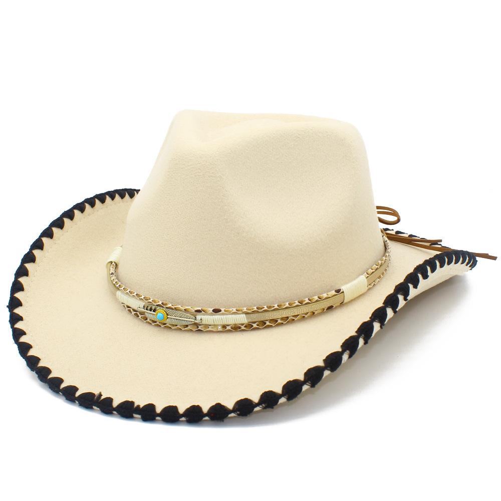 European and American style contrasting colors warped edge western cowboy hat big eaves thickened jazz hat popular top hat woolen hat
