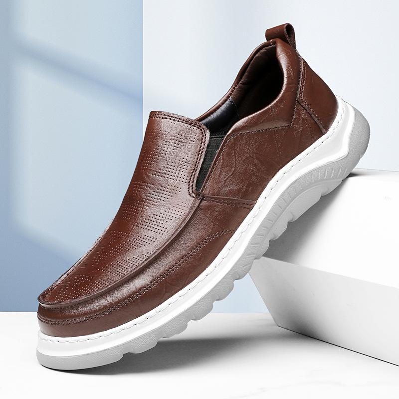 Men's Shoes 2025 Summer New Men's Soft Sole Elastic Wear-resistant Waterproof Leather Surface One Pedal Sports Style Casual Trendy Shoes