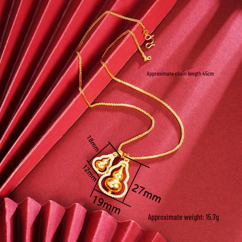 Ancient Vietnamese Gold Sand Pixiu Diamond Pestle Pendant Gourd Necklace