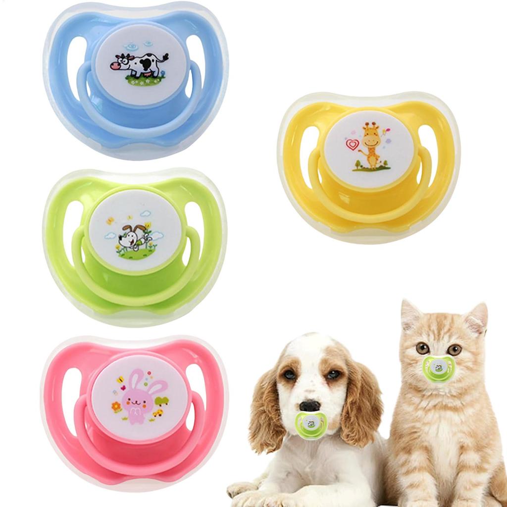 Cat Pacifiers For Kittens Pet Suckling Puppy Pacifiers 4 Pieces Butterfly-Shaped Silicone Toy With Dust Cover For Pet Animals