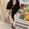 Johnature Korean Hollow-out Leather Buttoned Large Triangular Shawl Solid Color Warm Decorative Scarf For Women