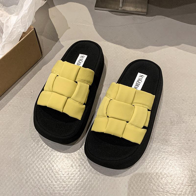Thick-bottomed Woven Slippers Women's New Open-toed and Versatile Outer Wear In Summer 2025, High-end Casual One-word Cool Slippers