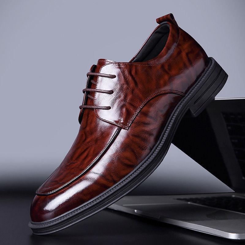 2025 heightening men's business leather shoes men's shoes leather breathable British style derby shoes men's casual business wedding shoes