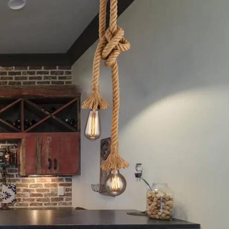 Industrial Vintage Hemp Rope Pendant Lights Attic Personality Indoor Lightings For Loft/Living Room/Bar Pendant Chandelier