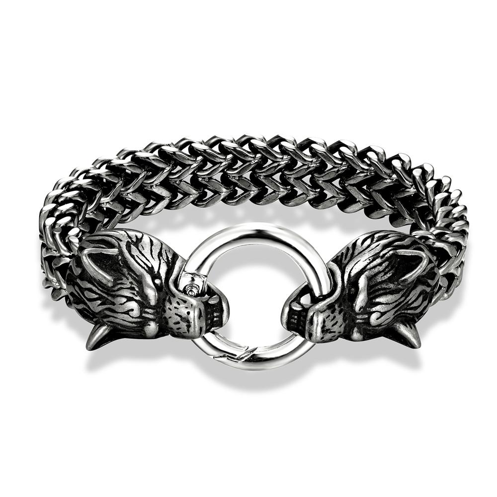 Bracciali Punk Vichinghi Norreni Testa di Lupo Catena a Rete in Acciaio Inossidabile Colore Oro Braccialetto Amuleto Nero Antico Gioielli Accessori Maschili