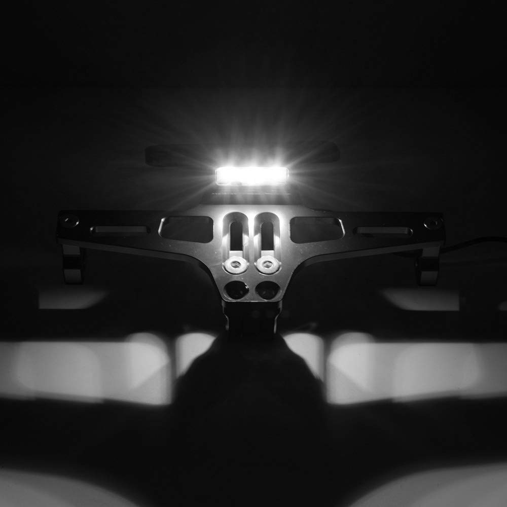 Karun Universal Motorcycle LED Light Rear License Plate Holder Adjustable Fender Eliminator Bracket (Black)