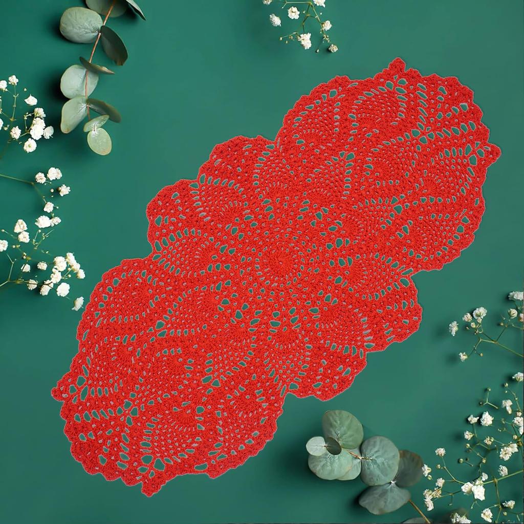 One Piece 23 x 12 Inch Oval Doilies Crochet for Dressers and End Tables Crafts Disposable Small Valentines Doilies Cloth Lace Placemats Coasters Red