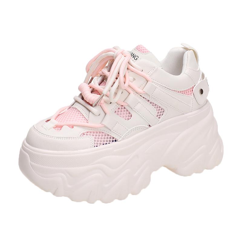 Fashion 2024 Summer Breathable Mesh Sneakers 8CM Hidden Heels Spring High Platform Sports Dad Shoes Woman Wedges Casual Chunky Sneakers