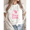 White T Shirt Disco Queen Pink Disco Ball Print Casual Summer Wear